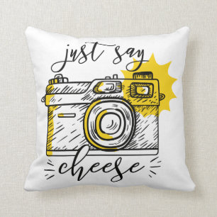 "Say Cheese" Retro Camera Photographer Photography Cushion