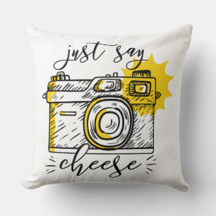 "Say Cheese" Retro Camera Photographer Photography Cushion