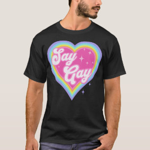 Say Gay Kids Retro Rainbow Heart LGBTQ Kawaii Cute T-Shirt