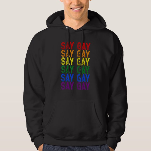 Say Gay LGBT Rainbow Flag Month Support LGBTQ Gay  Hoodie (Front)
