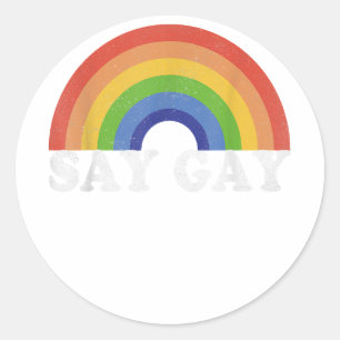 Say Gay Vintage Rainbow Gay Pride Lgbt Month  Classic Round Sticker