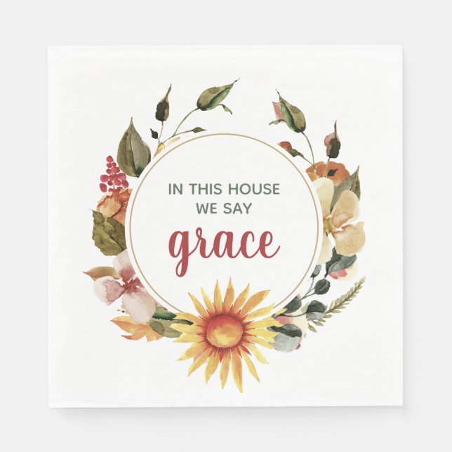 Say Grace Fall Watercolor Wreath Napkin (Front)