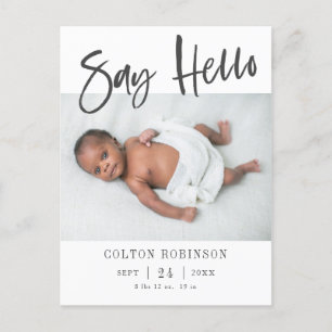 SAY HELLO Modern Baby Photo Birth Announcement  Postcard