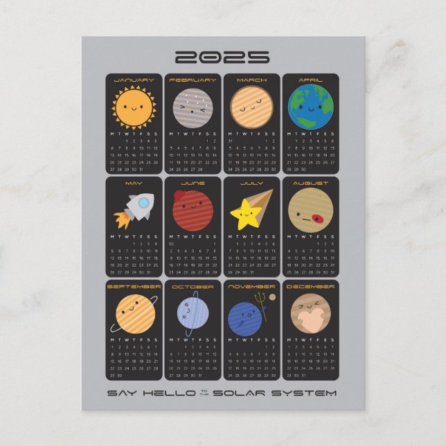 Say Hello to the Solar System 2025 Calendar Postcard (Front)