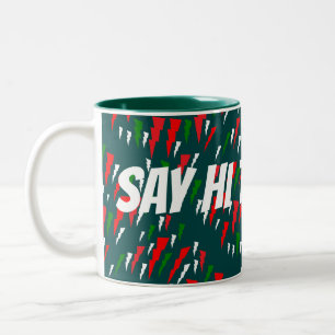 Say Hi to Santa Christmas design red green white Two-Tone Coffee Mug