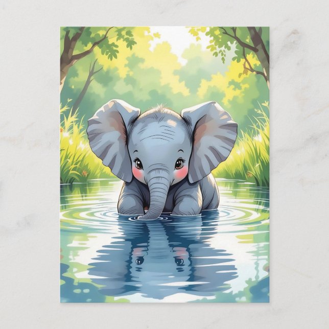 Say Hi with this cute Elephant Themed Postcard (Front)