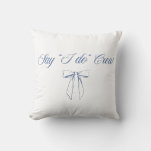 Say "I do" Crew Bow Ribbon Design Blue Bridal Cushion