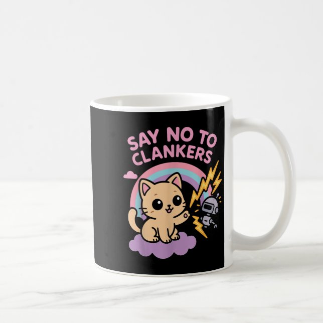 Say No To Clankers Anti Ai Robots Cute Kitten Rain Coffee Mug (Right)