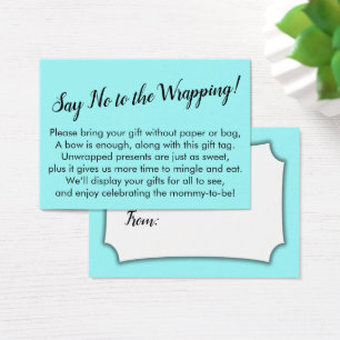Say No to Wrapping Baby Shower Aqua Gift Card