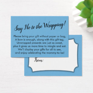 Say No to Wrapping Baby Shower Blue Gift Card