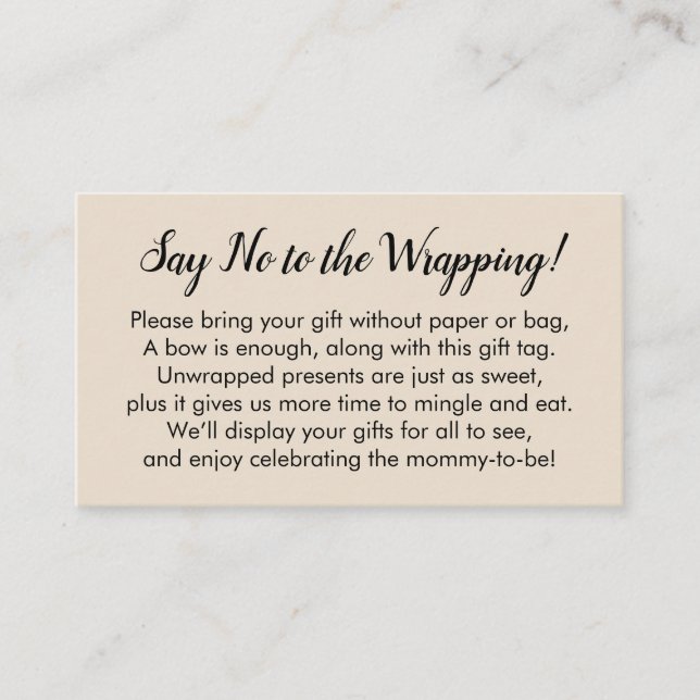 Say No to Wrapping Baby Shower Cream Gift Card (Front)