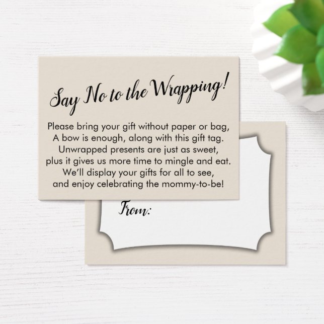 Say No to Wrapping Baby Shower Cream Gift Card (Desk)