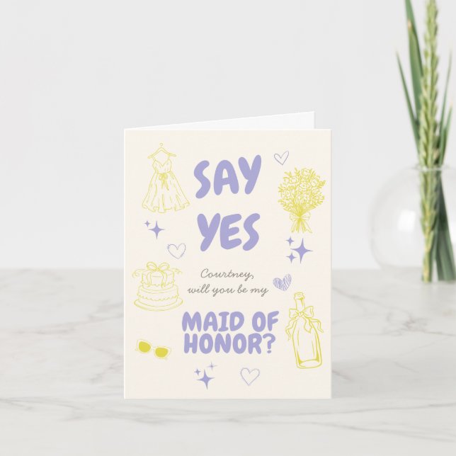 Say Yes Lavender + Yellow Doodle Proposal Card (Front)