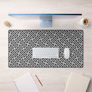 Sayagata pattern, Japanese, Black and White Desk Mat