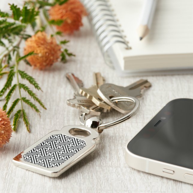 Sayagata pattern, Japanese, Black and White Key Ring (Side)