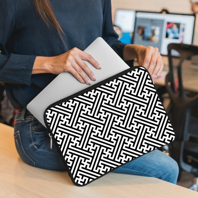 Sayagata pattern, Japanese, Black and White Laptop Sleeve (Creator Uploaded)