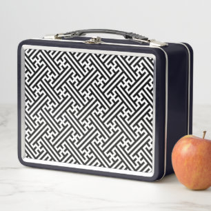 Sayagata pattern, Japanese, Black and White Metal Lunch Box