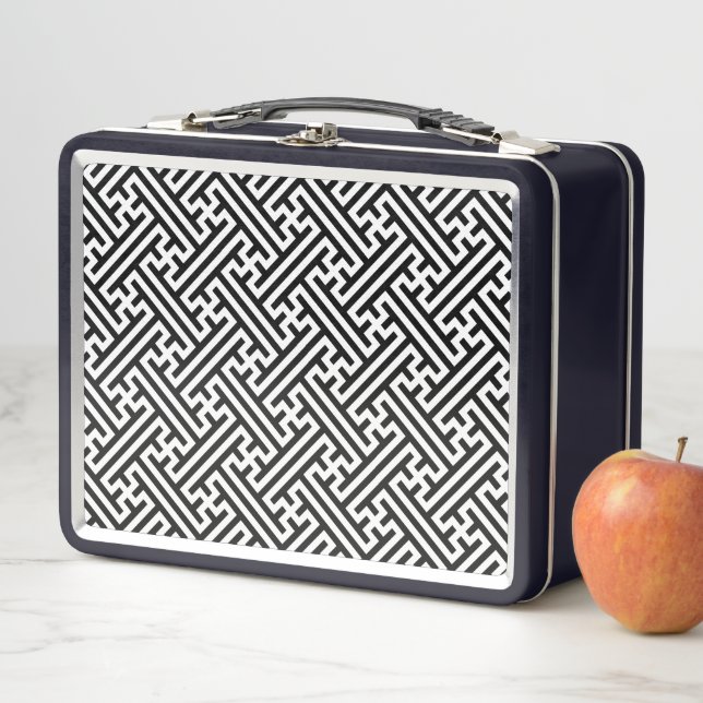 Sayagata pattern, Japanese, Black and White Metal Lunch Box (In Situ)