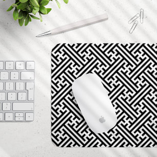 Sayagata pattern, Japanese, Black and White Mouse Pad