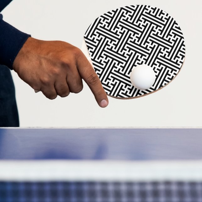 Sayagata pattern, Japanese, Black and White Ping Pong Paddle (Insitu)