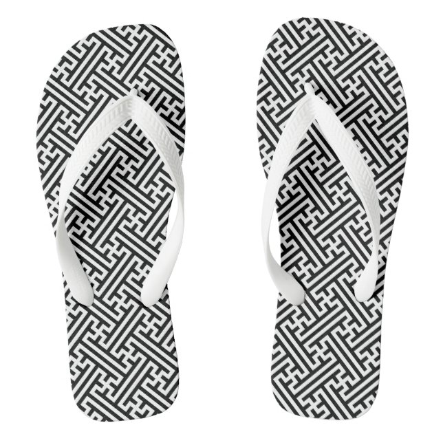 Sayagata pattern, Japanese, Black and White Thongs (Footbed)