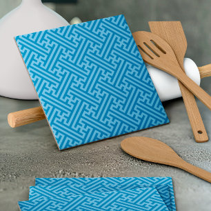 Sayagata pattern, Japanese, Blue and Baby Blue Ceramic Tile