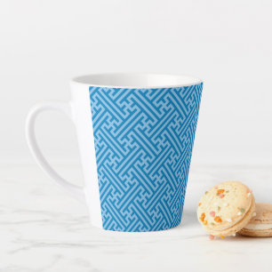 Sayagata pattern, Japanese, Blue and Baby Blue Latte Mug