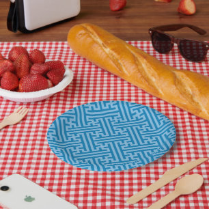 Sayagata pattern, Japanese, Blue and Baby Blue Paper Plate