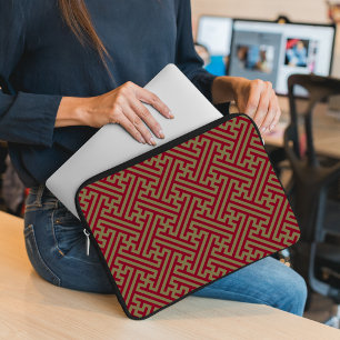 Sayagata pattern, Japanese, Burgundy and Gold Laptop Sleeve
