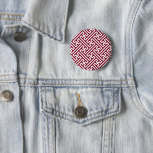 Sayagata pattern, Japanese, Burgundy and White 6 Cm Round Badge