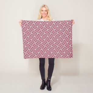 Sayagata pattern, Japanese, Burgundy and White Fleece Blanket