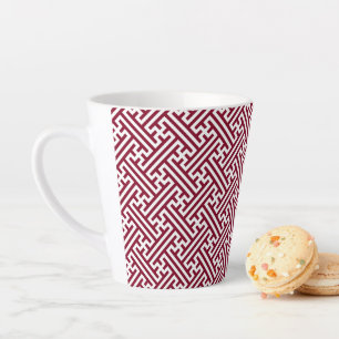Sayagata pattern, Japanese, Burgundy and White  Latte Mug