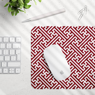 Sayagata pattern, Japanese, Burgundy and White Mouse Pad