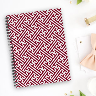 Sayagata pattern, Japanese, Burgundy and White  Notebook