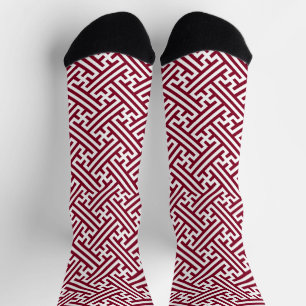 Sayagata pattern, Japanese, Burgundy and White Socks