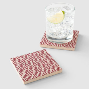 Sayagata pattern, Japanese, Burgundy and White Stone Coaster