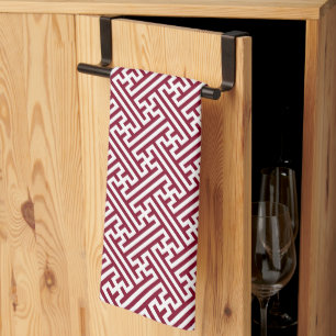 Sayagata pattern, Japanese, Burgundy and White Tea Towel