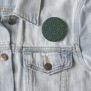 Sayagata pattern, Japanese, Gold and Navy Blue 6 Cm Round Badge