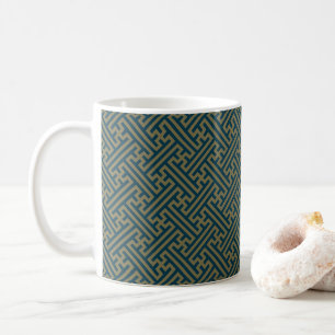 Sayagata pattern, Japanese, Gold and Navy Blue Coffee Mug