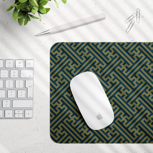 Sayagata pattern, Japanese, Gold and Navy Blue Mouse Pad