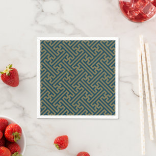 Sayagata pattern, Japanese, Gold and Navy Blue Napkin