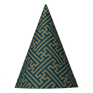 Sayagata pattern, Japanese, Gold and Navy Blue Party Hat
