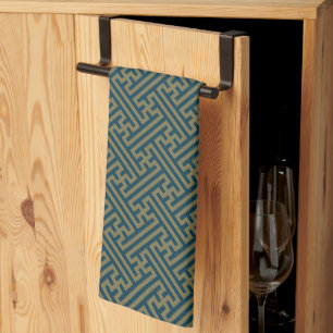 Sayagata pattern, Japanese, Gold and Navy Blue Tea Towel