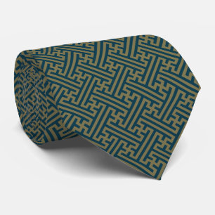 Sayagata pattern, Japanese, Gold and Navy Blue Tie