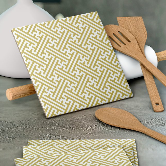 Sayagata pattern, Japanese, Gold and White Ceramic Tile (Creator Uploaded)