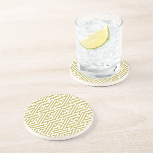 Sayagata pattern, Japanese, Gold and White Coaster