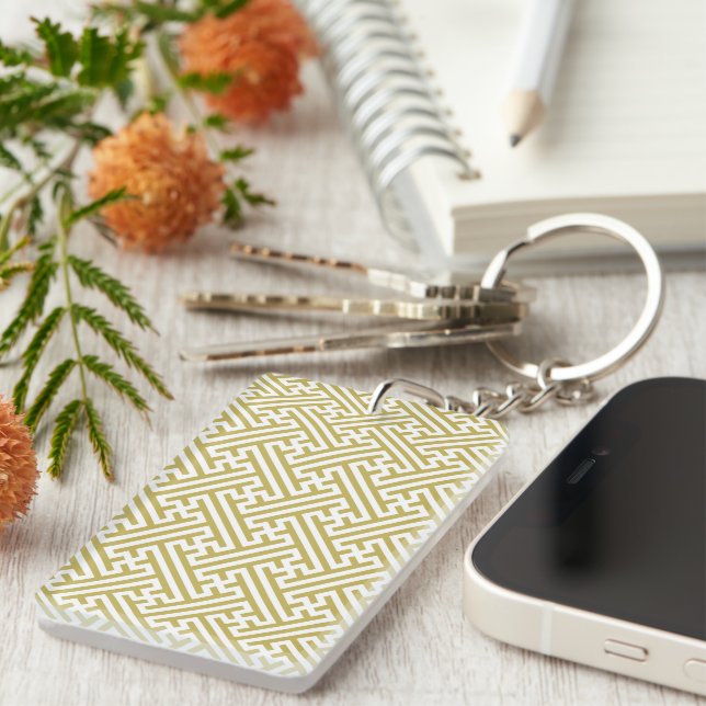 Sayagata pattern, Japanese, Gold and White Key Ring (Front Right)