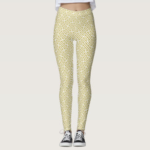 Sayagata pattern, Japanese, Gold and White Leggings