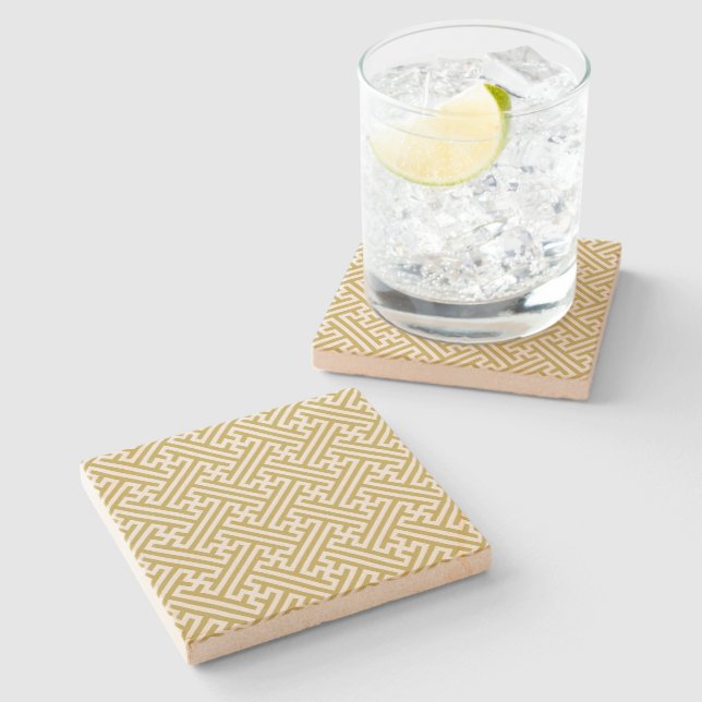Sayagata pattern, Japanese, Gold and White Stone Coaster (Side)