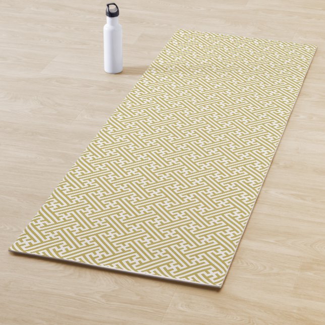 Sayagata pattern, Japanese, Gold and White Yoga Mat (In Situ)